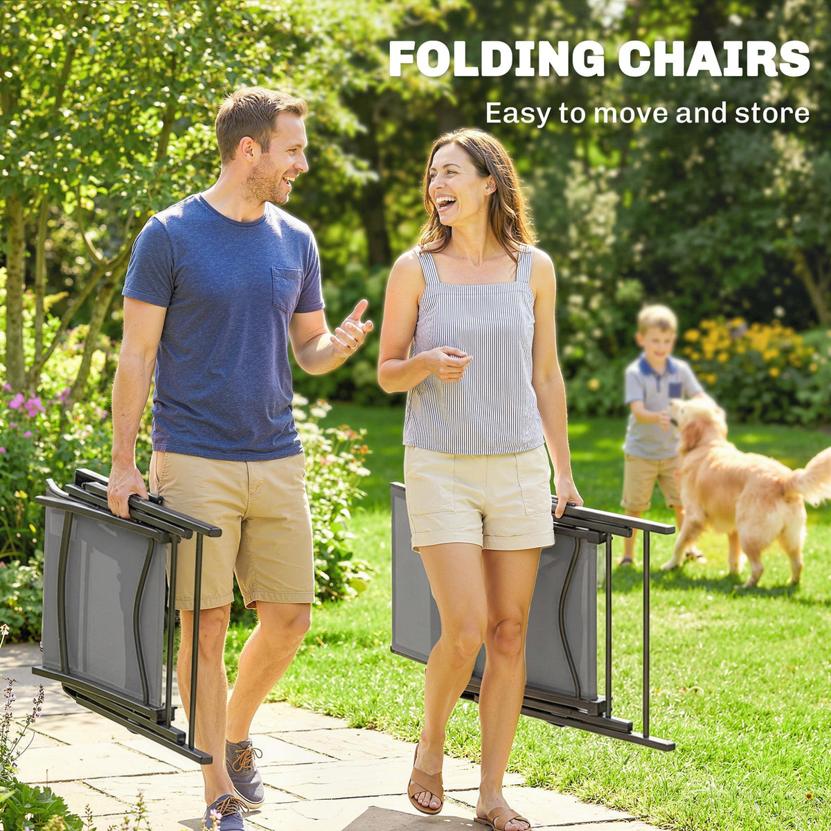 Outsunny 5 Pieces Outdoor Dining Set, Garden Dining Set for 4 with Square Table and Folding Chairs, Grey