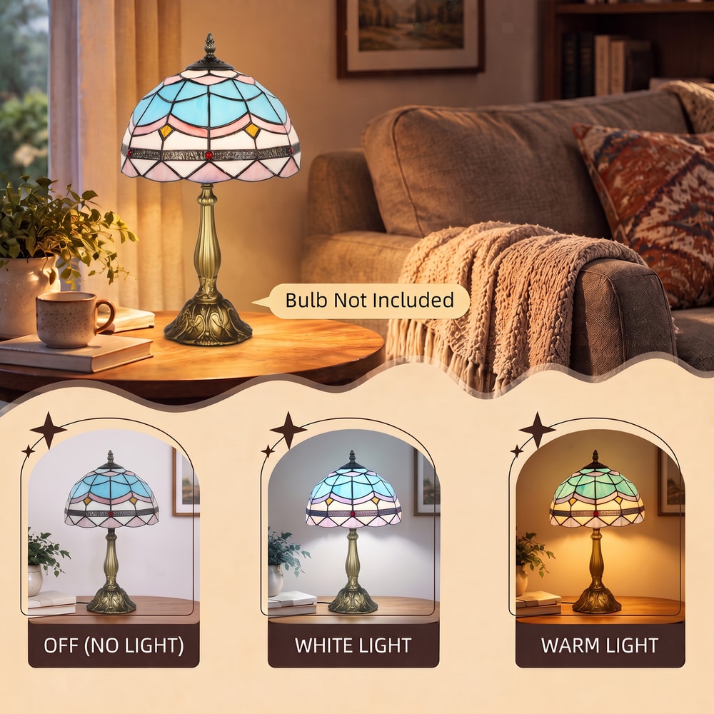 HOMCOM Tiffany Stained Glass Table Lamp, Handmade Antique Bedside Lamp, Decorative Night Light