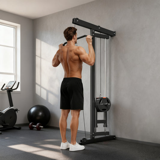 SPORTNOW Wall Mounted Lat Pull Down Machine in Black