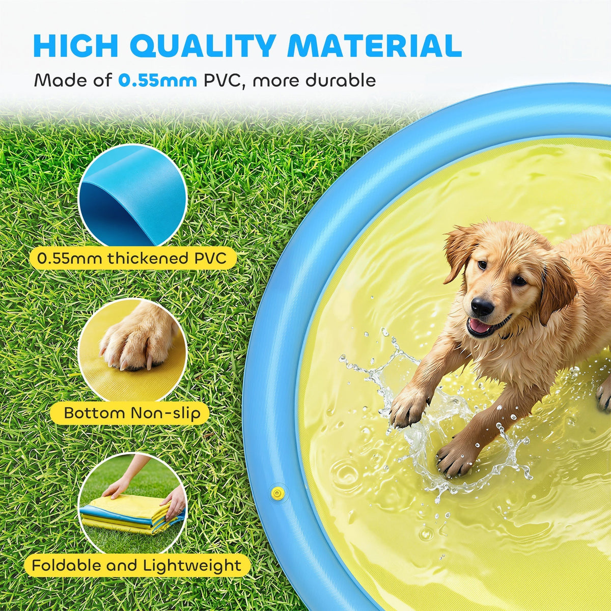 PawHut Dog Splash Pad for Pets Dog Bath Pool Water Game