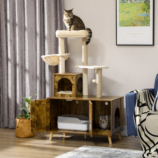 PawHut Cat Litter Box Enclosure in Rustic Brown