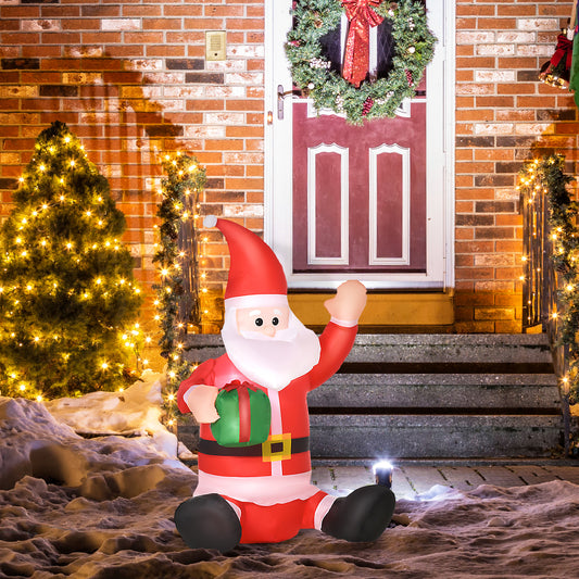 HOMCOM 4ft Inflatable Christmas Santa Claus Gift in White and Red