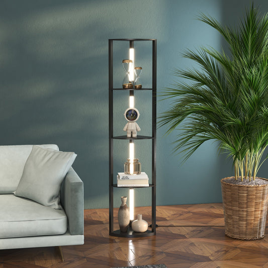 مصباح أرضي زاوية من HOMCOM لغرفة المعيشة وغرفة النوم مع إضاءة LED بيضاء دافئة قابلة للتعتيم، مصباح واقف طويل حديث، أسود