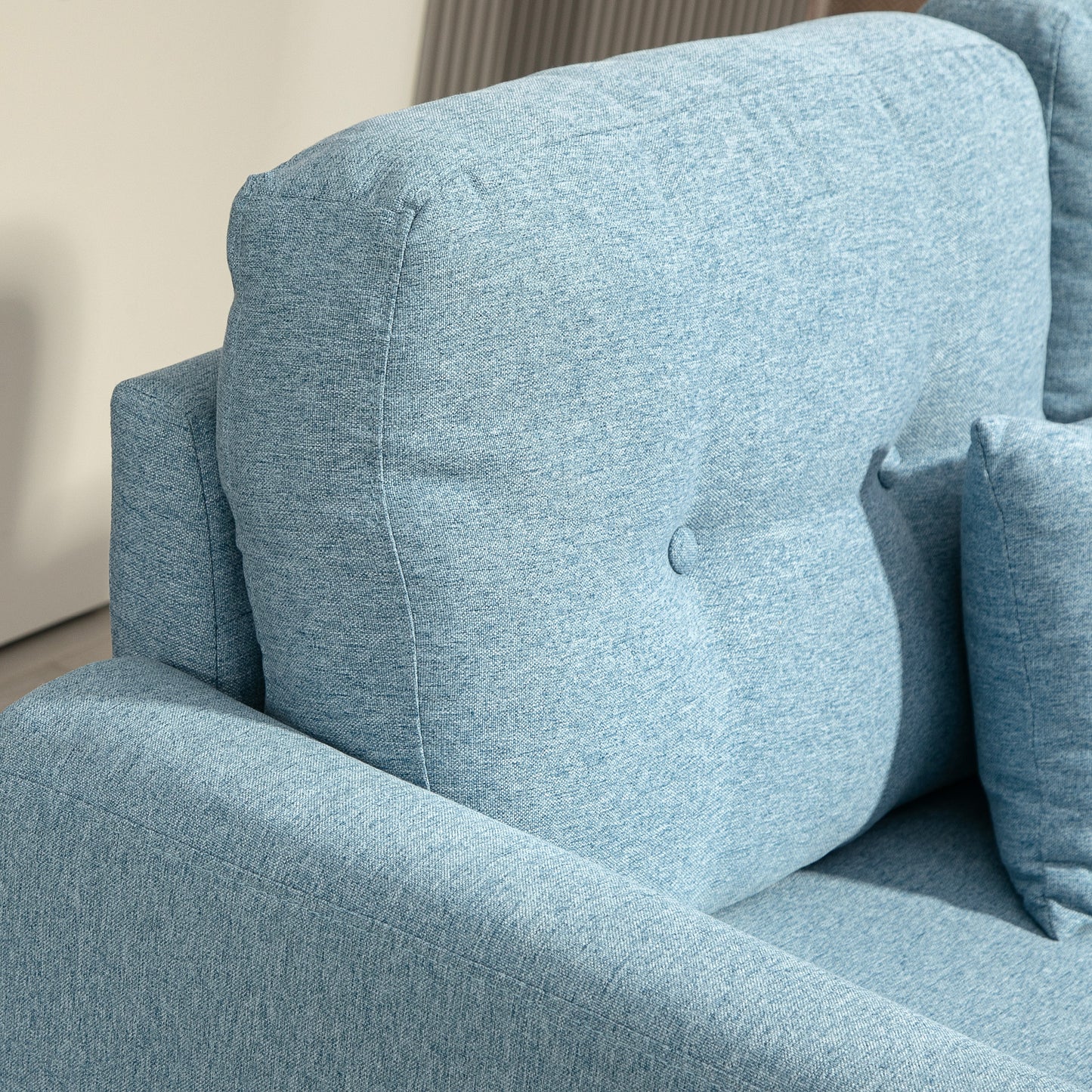 HOMCOM 2 Seater Sofa with Spring Cushion, Fabric Sofa with Wooden Legs, Modern Love Seat for Living Room, 140cm Width Tufted Couch for Bedroom, Light Blue
