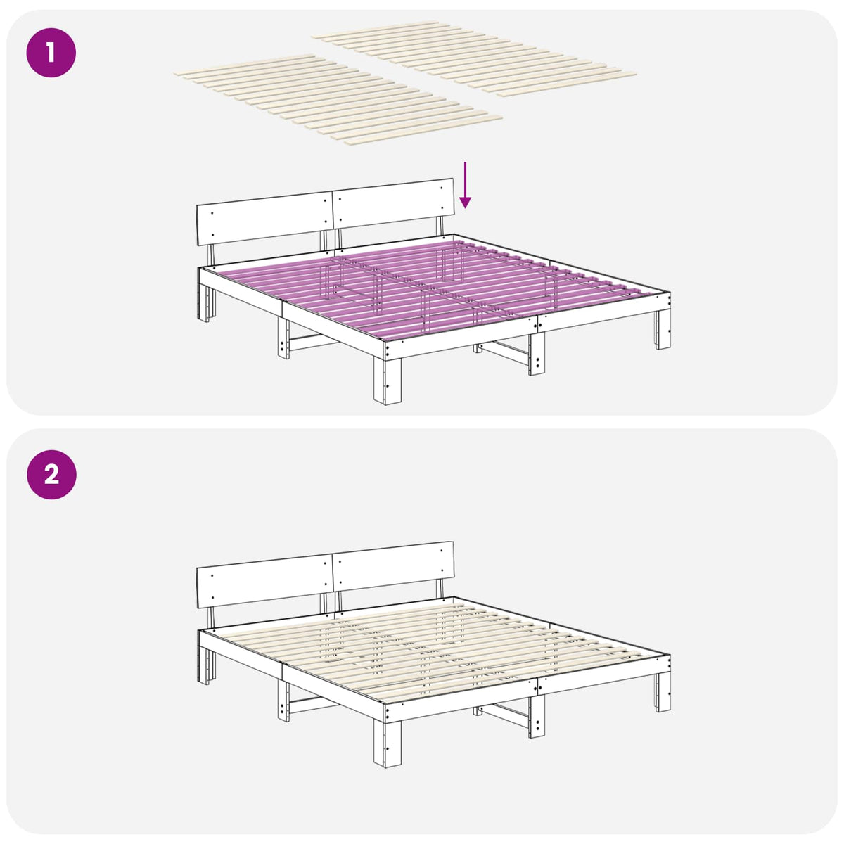 Diagram showing how to install the bed slats into a bed frame
