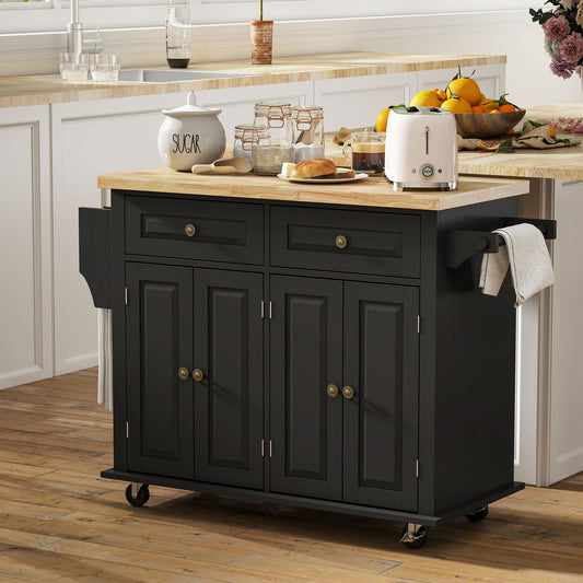 HOMCOM Rolling Kitchen Island Storage Trolley in Black