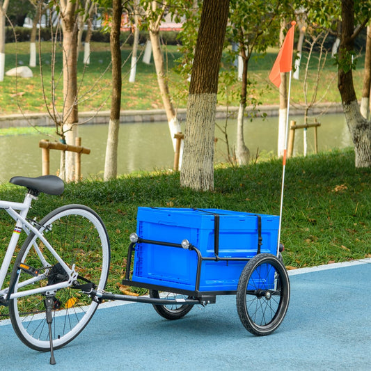 HOMCOM 65L Steel Frame Bike Trailer Storage Box in Blue