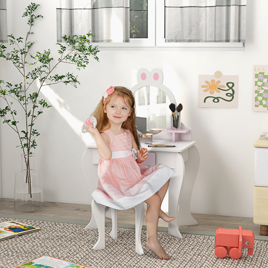 ZONEKIZ Bunny-Design Kids Dressing Table in White and Pink