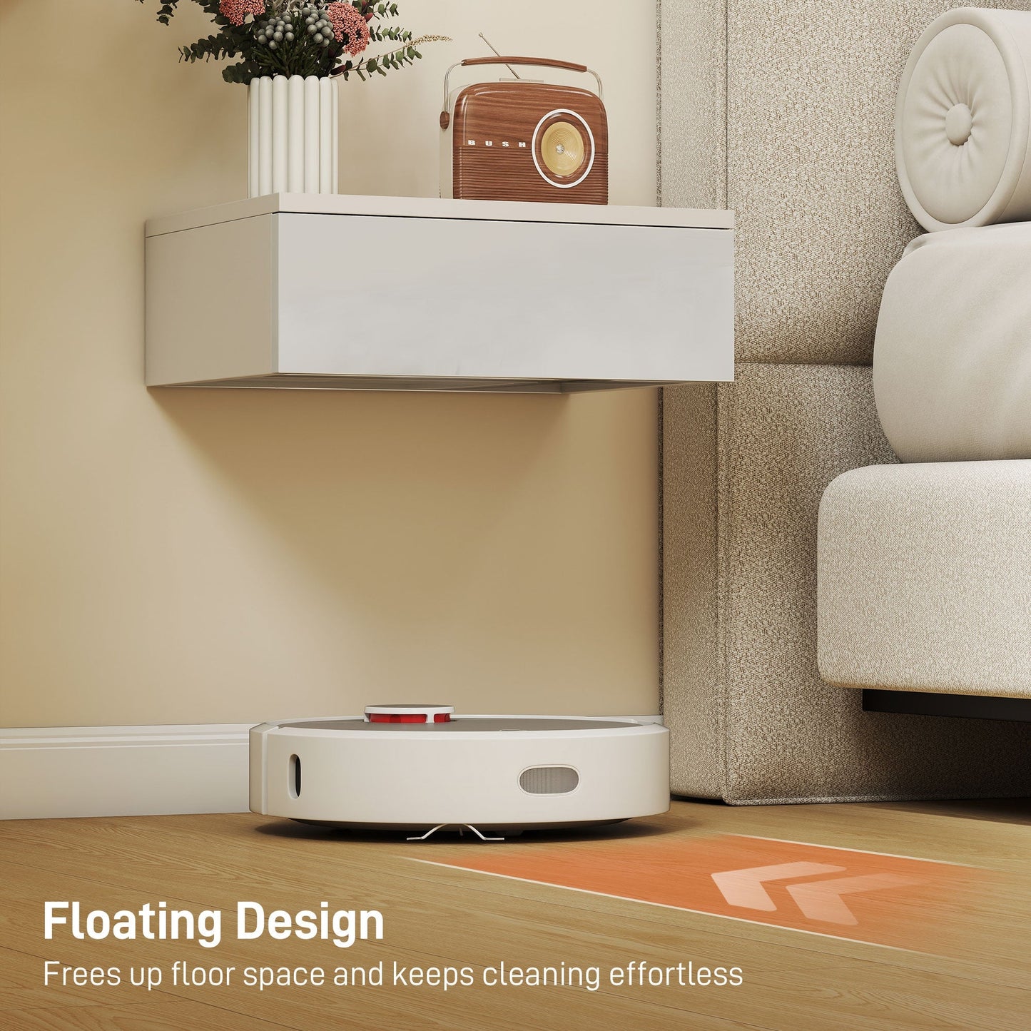 HOMCOM Floating Bedside Table Set of 2, Wall-Mounted Nightstand with High Gloss Finish & Storage Drawer, White