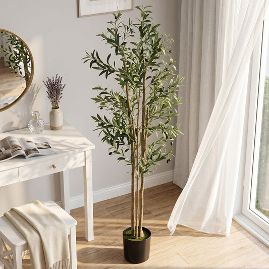 HOMCOM 175 cm Artificial Olive Tree, Tall Faux Plant with 787 Leaves & Adjustable Branches,