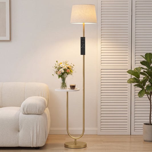 HOMCOM Modern Floor Lamp with Shelf in Gold Tone