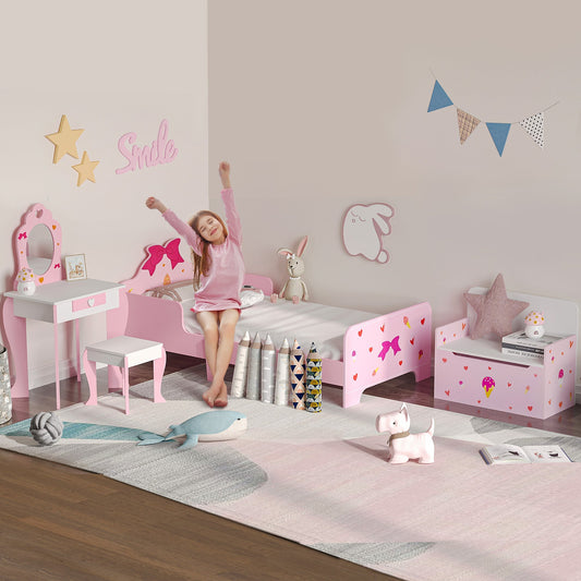 The pink princess themed kids bedroom furniture set in a child's room