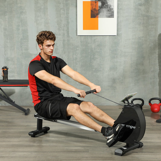 SPORTNOW Folding Magnetic Rowing Machine, with 16-Level Adjustable Resistance, Black