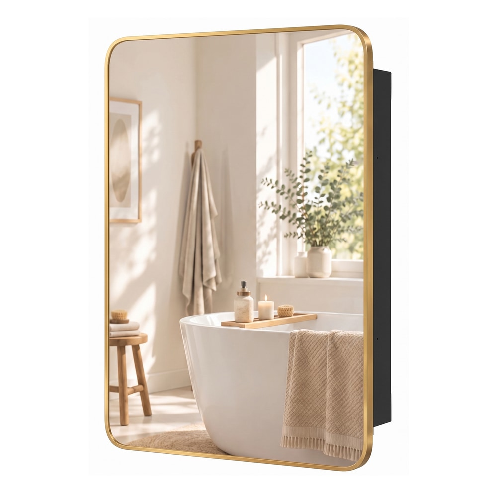 HOMCOM 50.8 x 11.6 x 71 cm Bathroom Mirror Cabinet, Wall Cabinet with Adjustable Shelves, Wall-Mounted or Recessed, Gold Tone