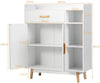 Freestanding Wooden Bookcase with Drawer and Adjustable Shelves-White