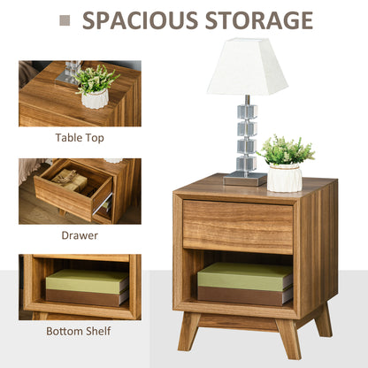 HOMCOM Modern Bedside Table Nightstand in Walnut Brown