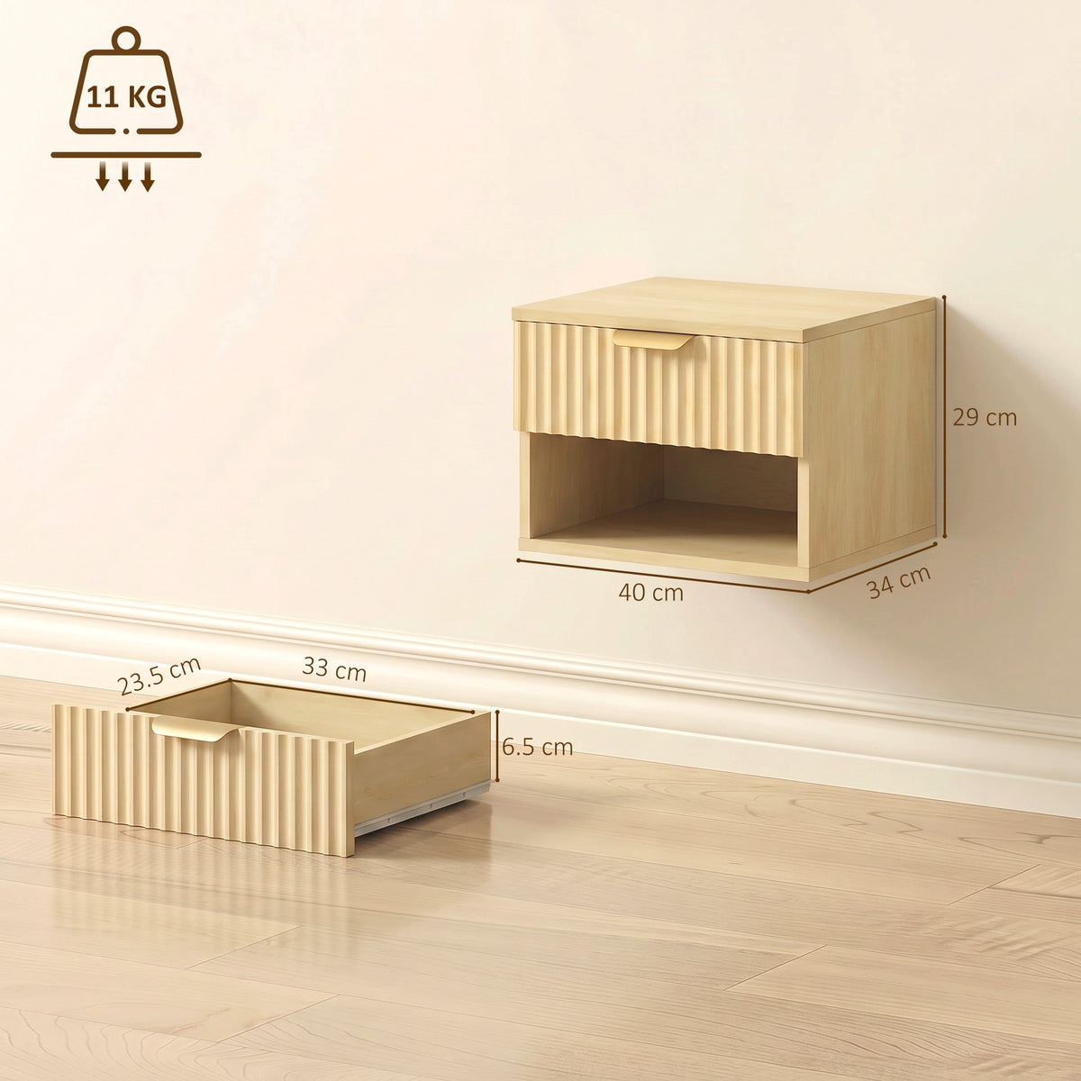 HOMCOM Floating Nightstands Set of 2 in Oak