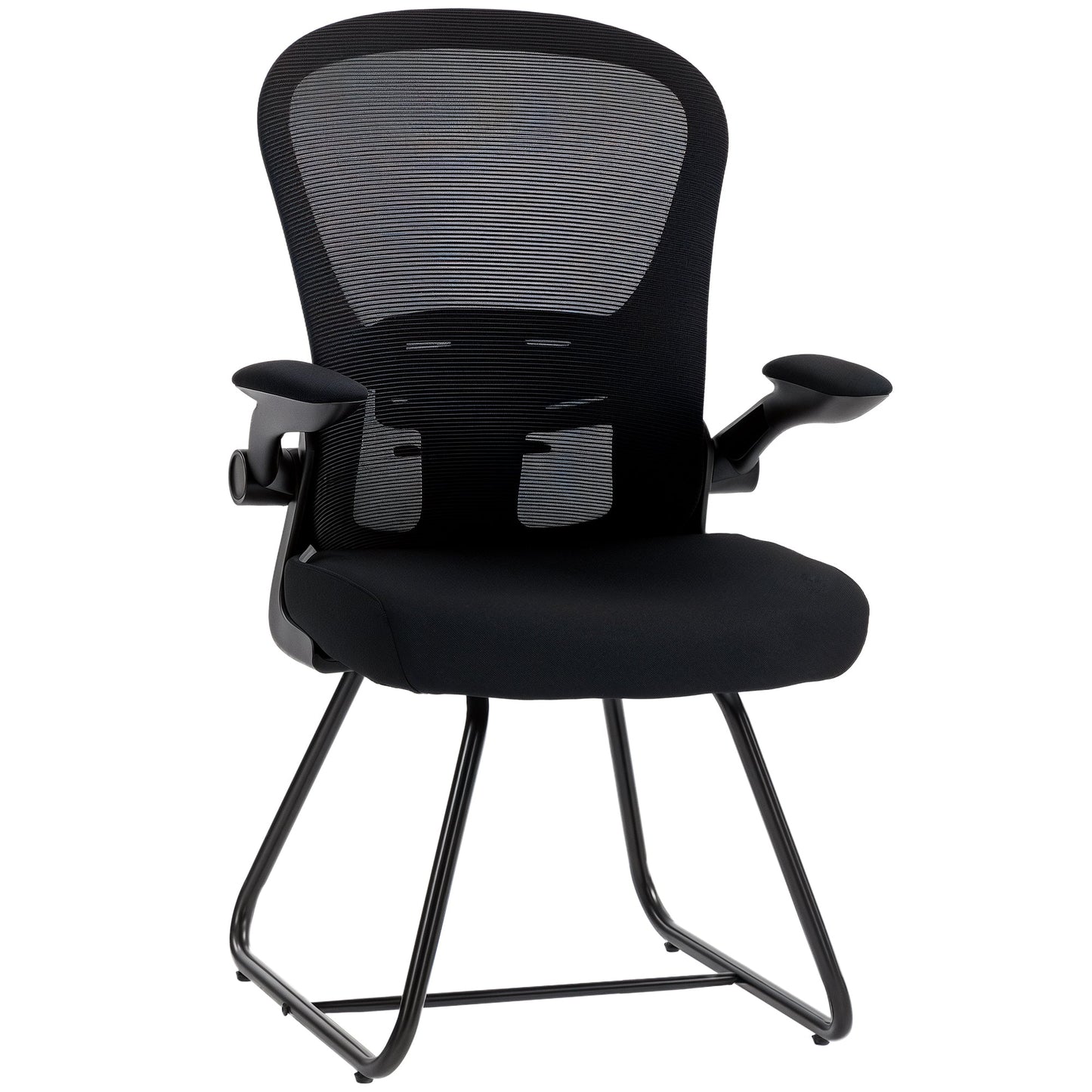 HOMCOM Reception Chair, Conference Meeting Office Chair with Flip-up Armrest, Mesh Backrest, Lumbar Support and Metal Base