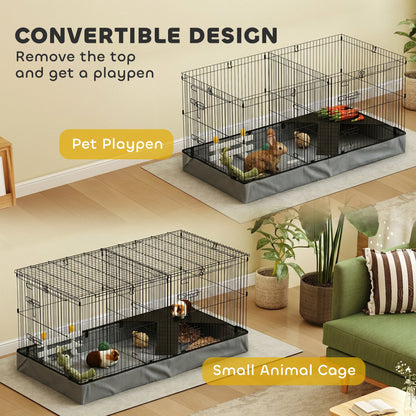 PawHut 2 in 1 Guinea Pig Cage, Rabbit Cage Pet Playpen with 2 Separate Area, Waterproof Oxford Fabric Floor for Hedgehogs