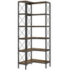HOMCOM 5-Tier L-Shaped Bookshelf, Freestanding Corner Bookcase with Metal Frame, Rustic Brown