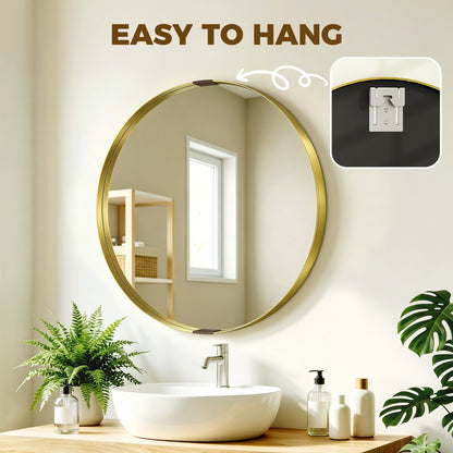 HOMCOM Round Wall Mirror 61 cm, Wall Mounted Bathroom Mirror with Tempered Safety Glass and Aluminium Alloy Frame, Gold Tone