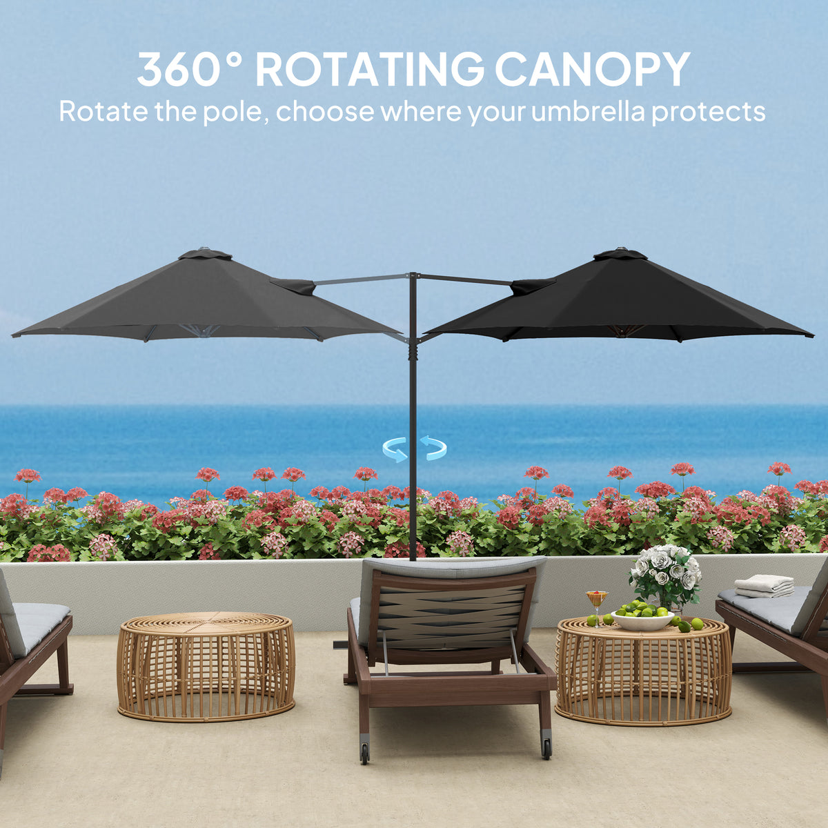 Outsunny 2.5m Rotating Cantilever Parasol in Black
