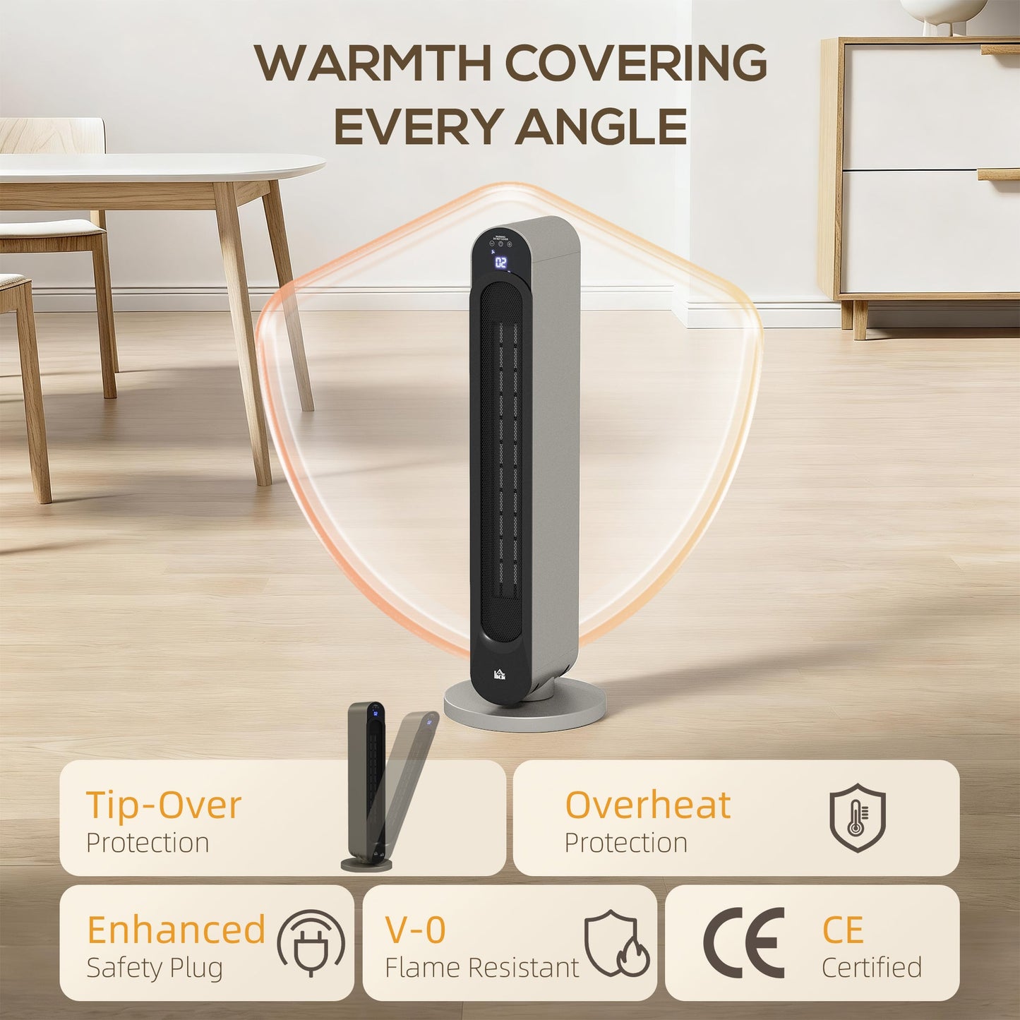 HOMCOM 2kW PTC Ceramic Tower Heater, 10-35°C Temperature Range