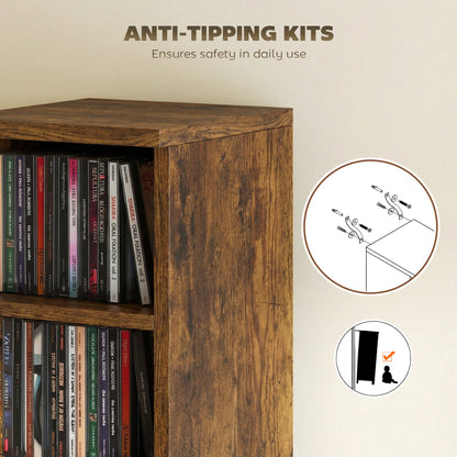 HOMCOM مجموعة من 2 رف عرض وسائط أقراص مدمجة (CD) رف برج مع أرفف قابلة للتعديل، بني ريفي