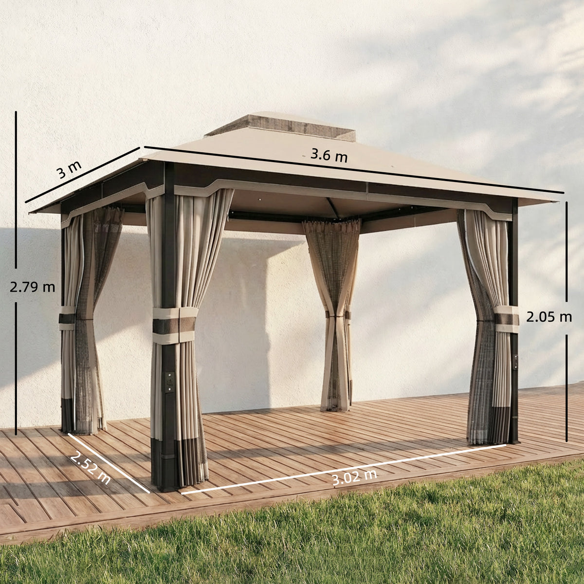 Outsunny Outdoor Garden Gazebo with Netting and Curtains in Khaki