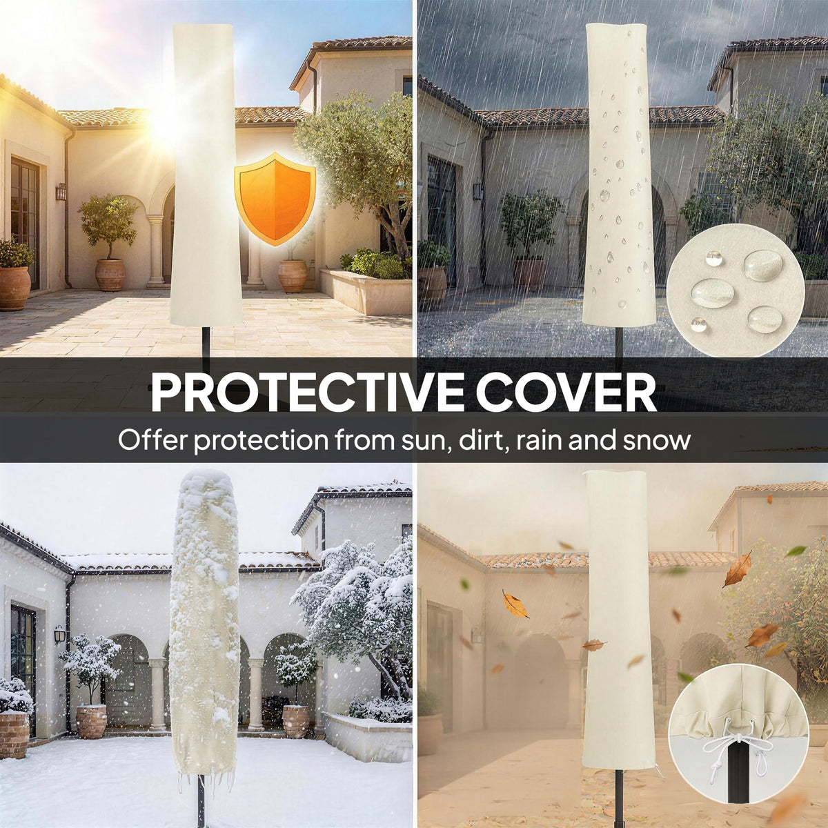 Outsunny Garden Cantilever Parasol w/ Light in Cream White