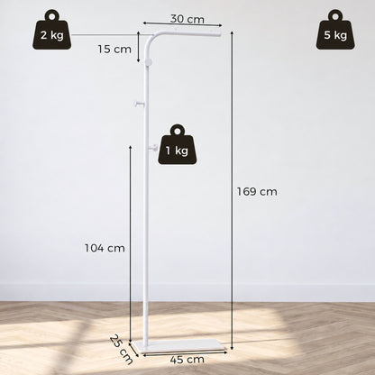 HOMCOM Clothing Rack with 3 Side Hooks, Garment Rack with Marble Base, 45 x 25 x 169 cm, for Bedroom, Bathroom, White