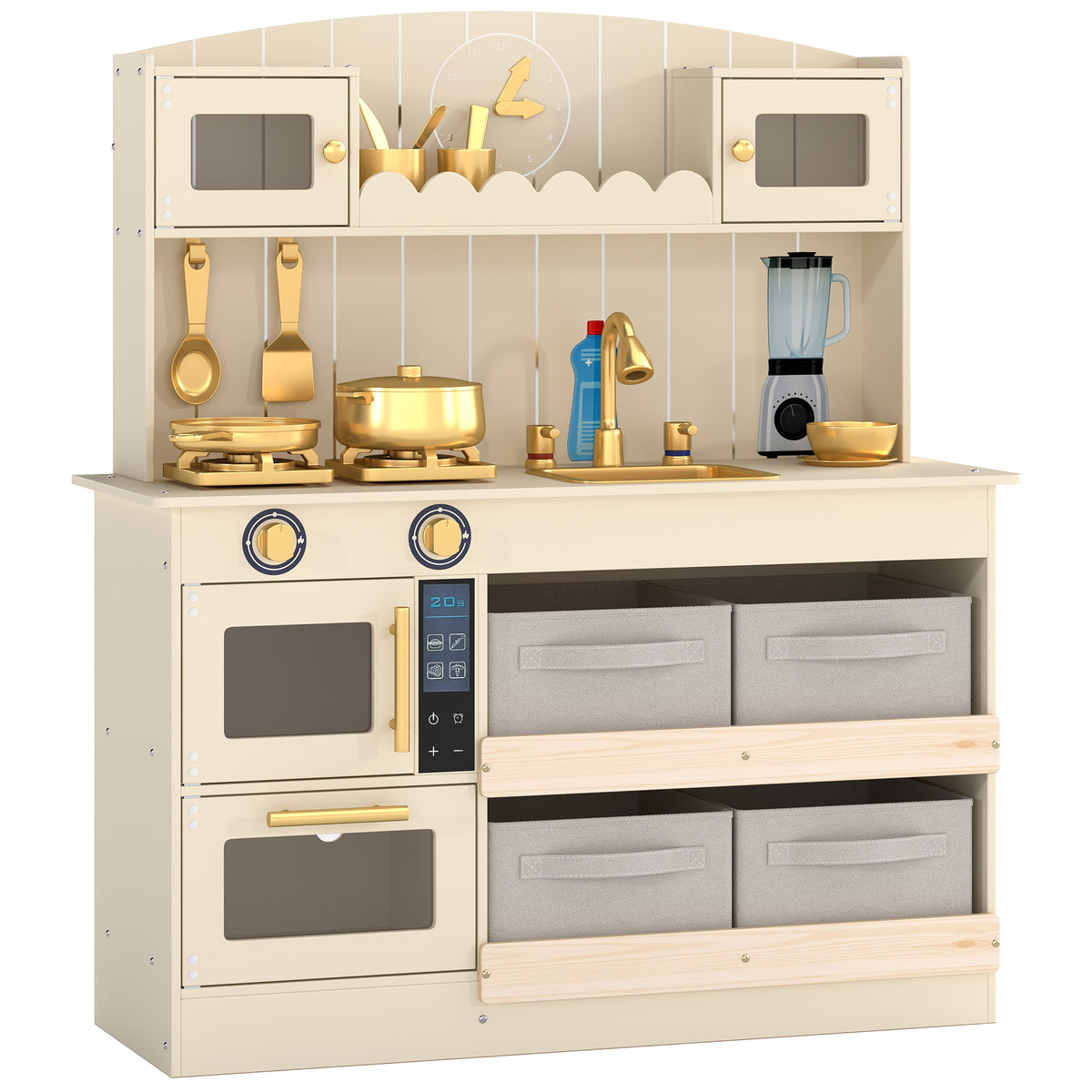 AIYAPLAY Kids Play Kitchen with Lights & Sounds in Cream