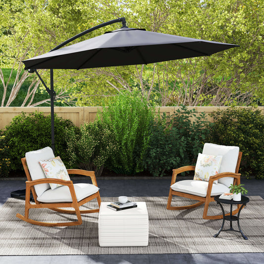 Outsunny 3(m) Garden Banana Parasol Cantilever Umbrella with Crank Handle, Cross Base, Weights and Cover for Outdoor, Hanging Sun Shade, Black