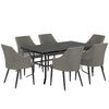 Outsunny 6 Seater Rattan Dining Set with Cushions, Garden Furniture Set with Armchairs, Rectangle Slatted Table Top, Steel Frame, Parasol Hole, Wicker Outdoor Furniture for Patio, Balcony, Grey