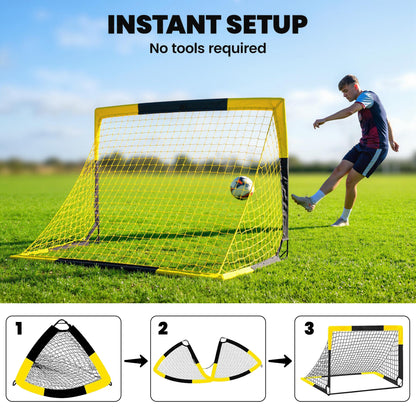 SPORTNOW Set of 2 Pop Up Football Goal in Yellow