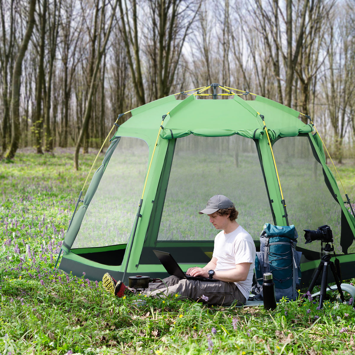 Outsunny 6 Person Pop Up Camping Tent in Green