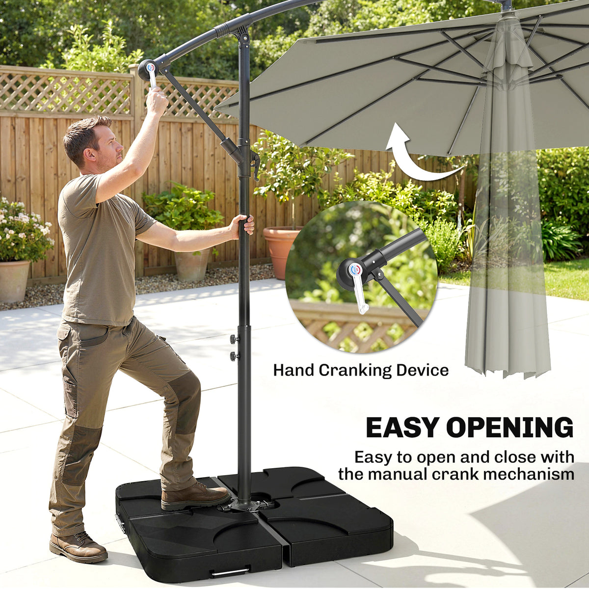Outsunny 3m Overhanging Parasol in Light Grey
