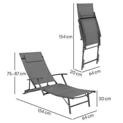 Outsunny Set of Two Adjustable Back Sun Loungers in Grey