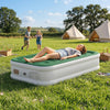 Outsunny Inflatable Mattress, Single Air Bed with Built-in Electric Pump, 3 Mins Inflation, Flocked Surface, Dark Green