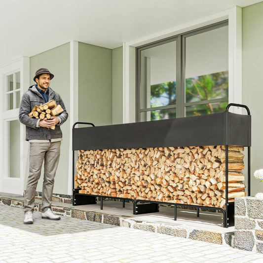 Outsunny 8.5ft Firewood Rack in Black