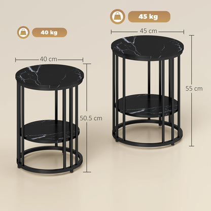 طاولات قهوة HOMCOM بتصميم رخامي، قطعتان - أسود