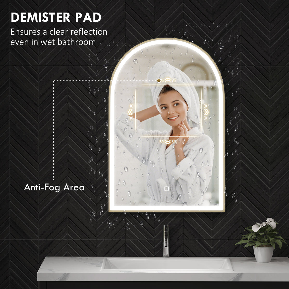 HOMCOM Bathroom Mirror with LED Lights in Gold Tone