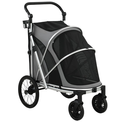 PawHut Dog Stroller, Easy Folding Pet Stroller for Small and Medium Dogs with Shock Absorption, Maximum Load 20 kg, Grey