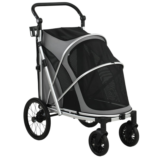 PawHut Dog Stroller, Easy Folding Pet Stroller for Small and Medium Dogs with Shock Absorption, Maximum Load 20 kg, Grey