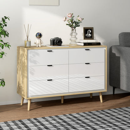 HOMCOM Storage Cabinet, Chest of Drawers with 6 Drawers and 5 Legs for Bedroom, High Gloss White