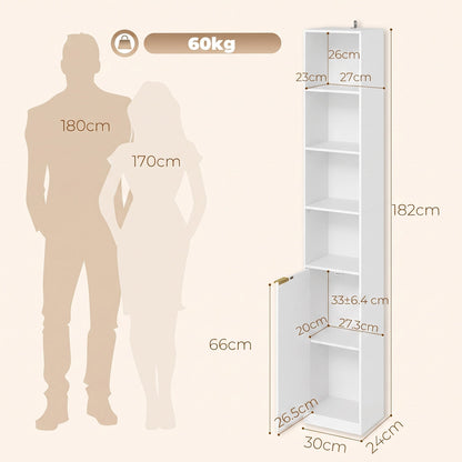 HOMCOM Bookcase Adjustable Shelf Bookshelf Anti-Tip Hardware 6-Tier Storage Cabinet White Wood Effect