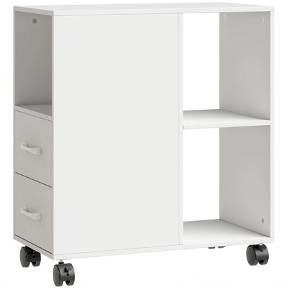 HOMCOM Narrow Mobile Printer Table with Wheels, Rolling Printer Stand with Drawers for Home Office, 30 x 60 x 65 cm, White