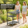 Outsunny Outdoor Grill Cart, Three-Tier Pizza Oven Stand  with Steel Tabletop, Hooks, Rubbish Bag Holder, Wheels, Black