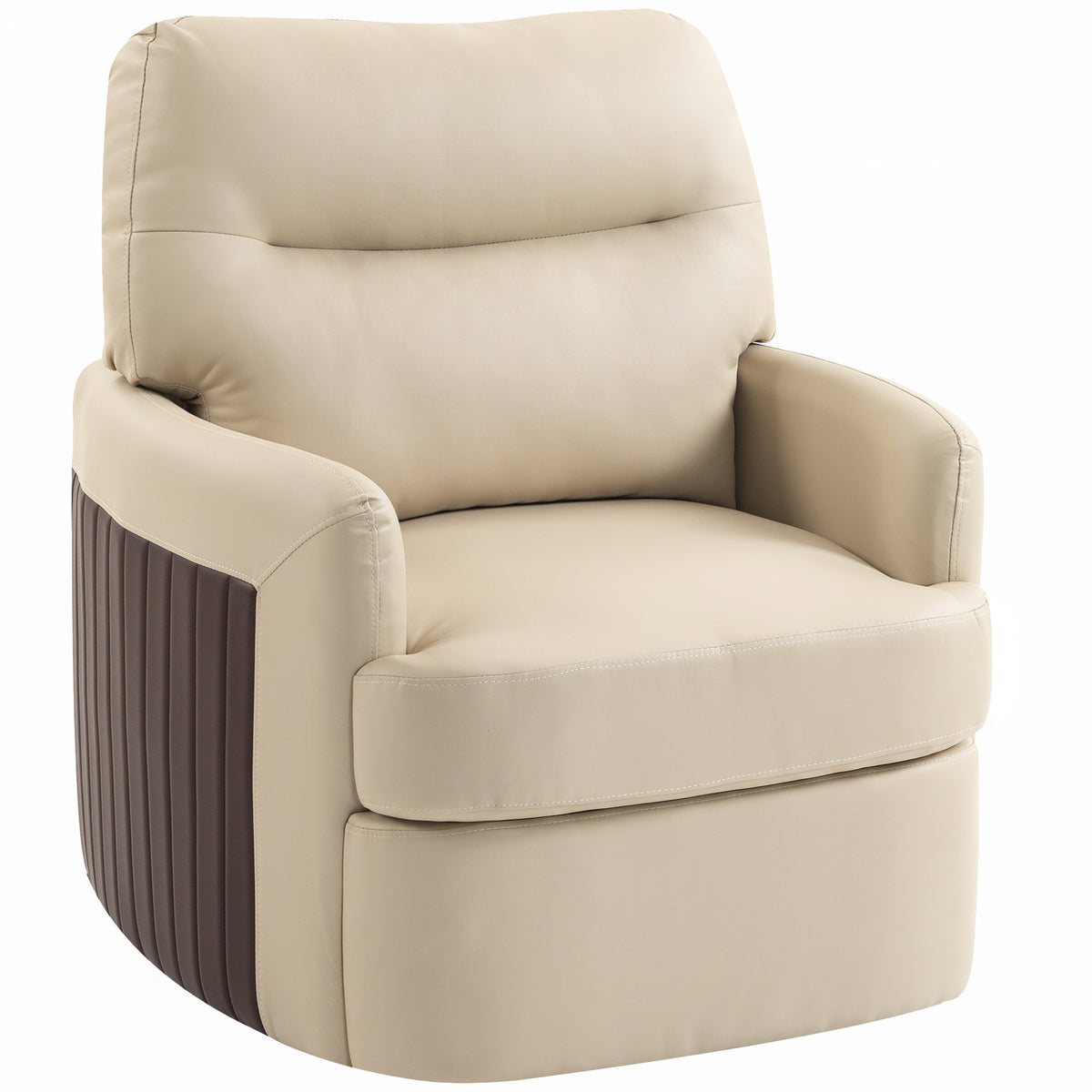 HOMCOM 360° Swivel Accent Chair, Modern Armchair with Thick Cushion, PU Leather Upholstered, Cream White