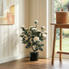 HOMCOM 65cm Artificial Camellia Flower Plant in Pot with 116 Lush Leaves & Moss Effect, White